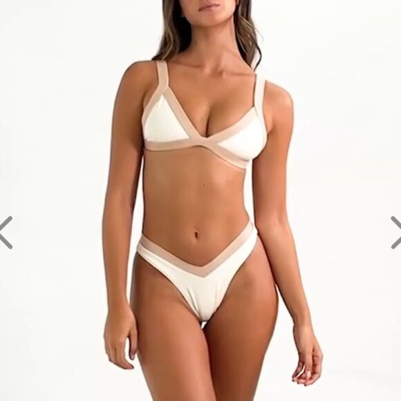 NWT OneOne Swimwear Bikini SET Juno Beach Kameron Jesse New Beige Small Neutral - Picture 3 of 5